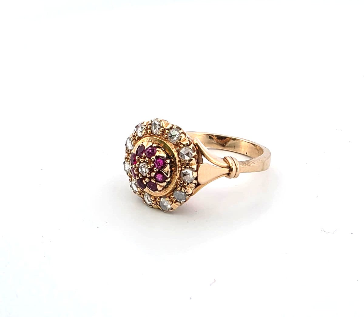 Anello in oro 14kt con diamanti e rubini