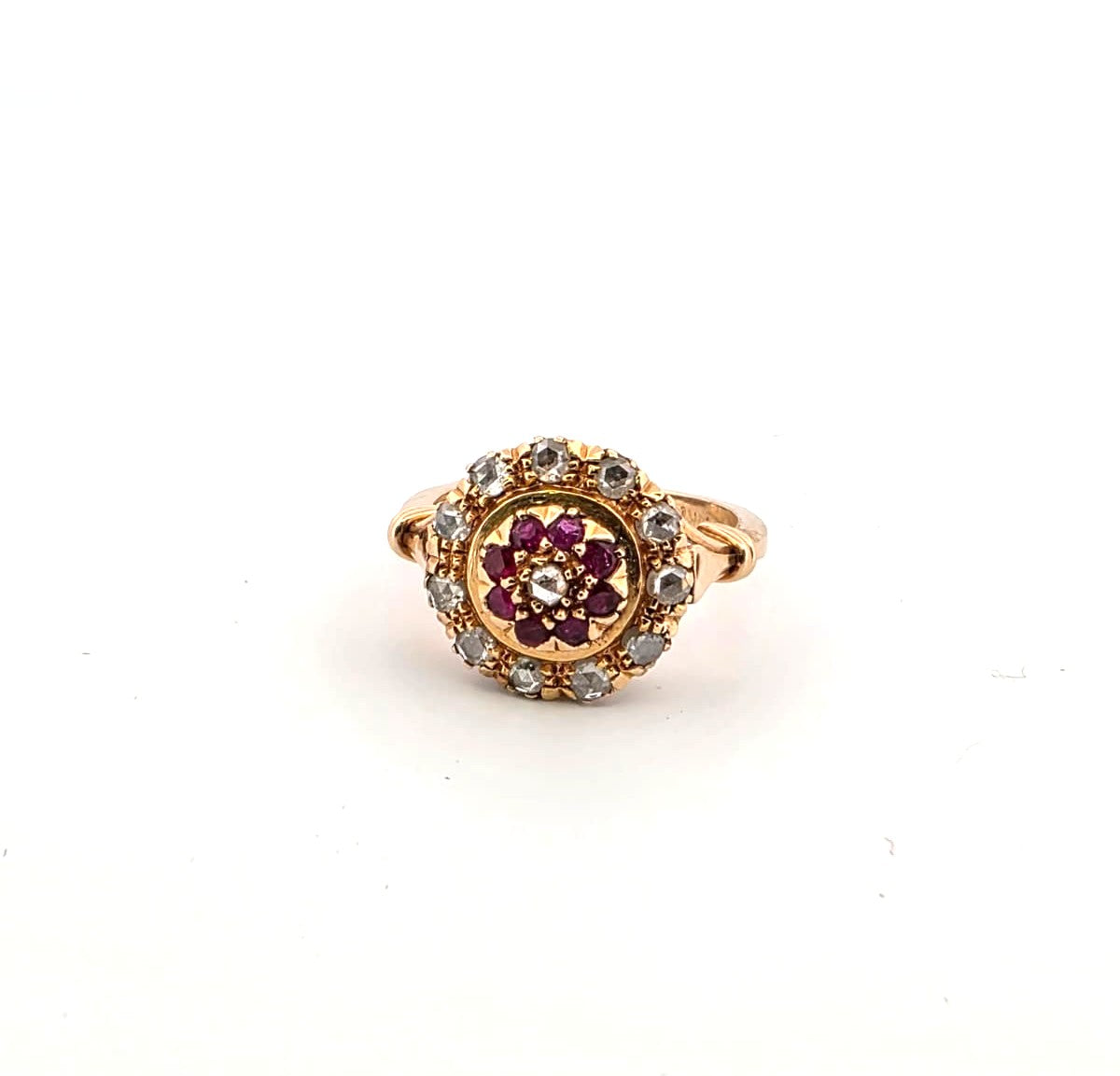 Anello in oro 14kt con diamanti e rubini