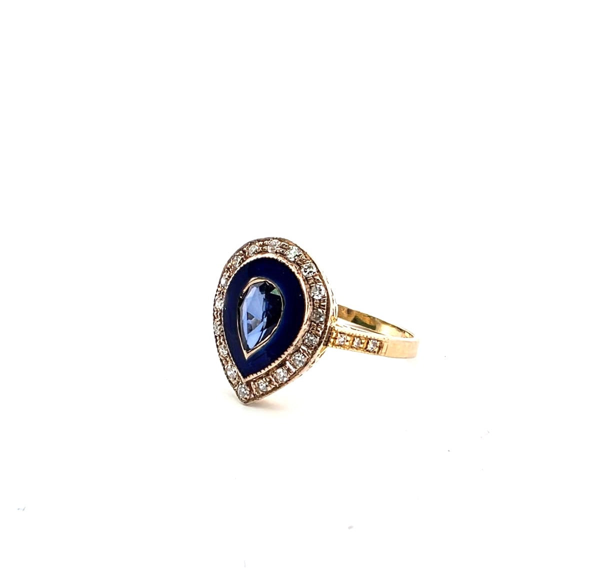 anello in oro 18kt con diamanti e zaffiro