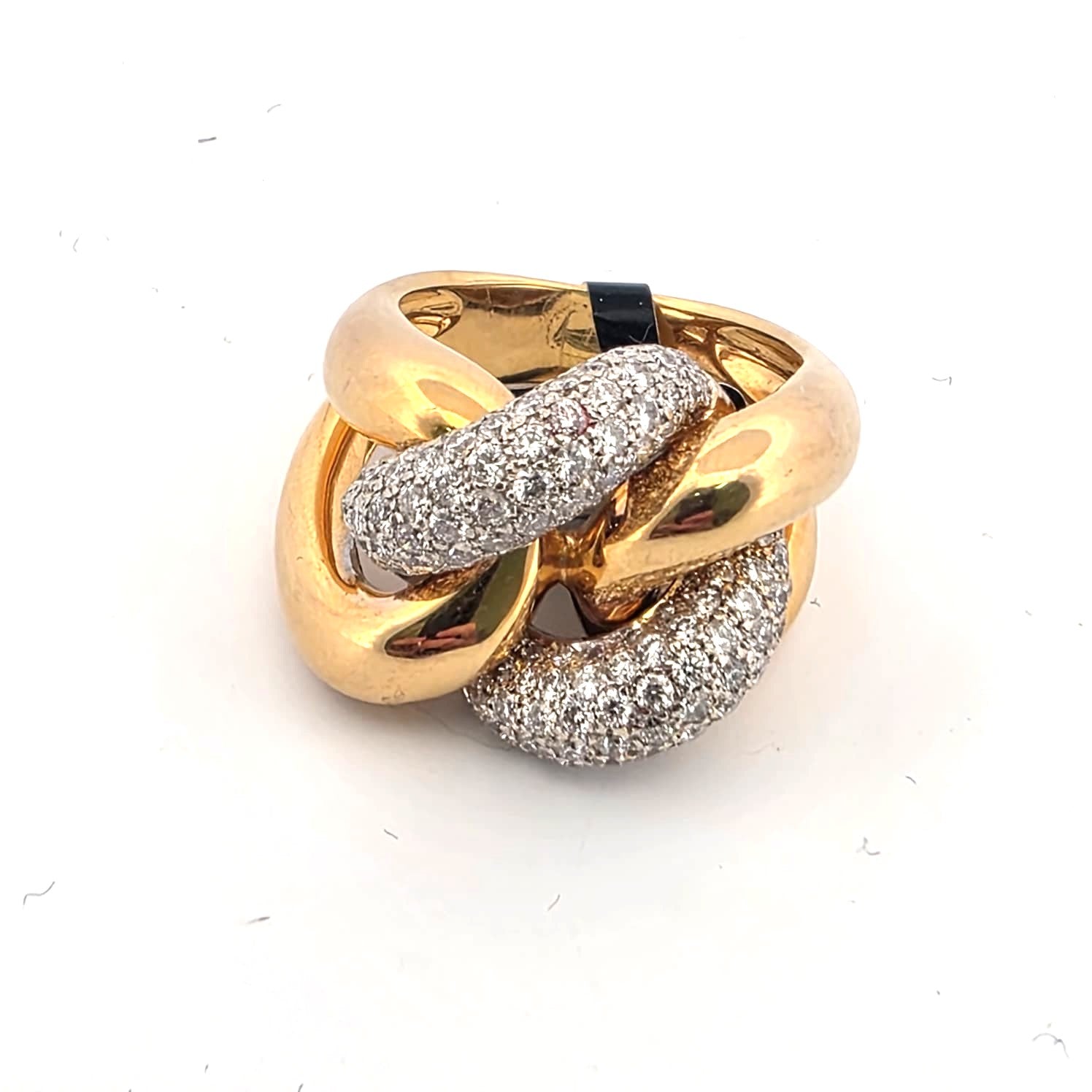 Anello a maglia morbida in oro bianco e giallo 18kt