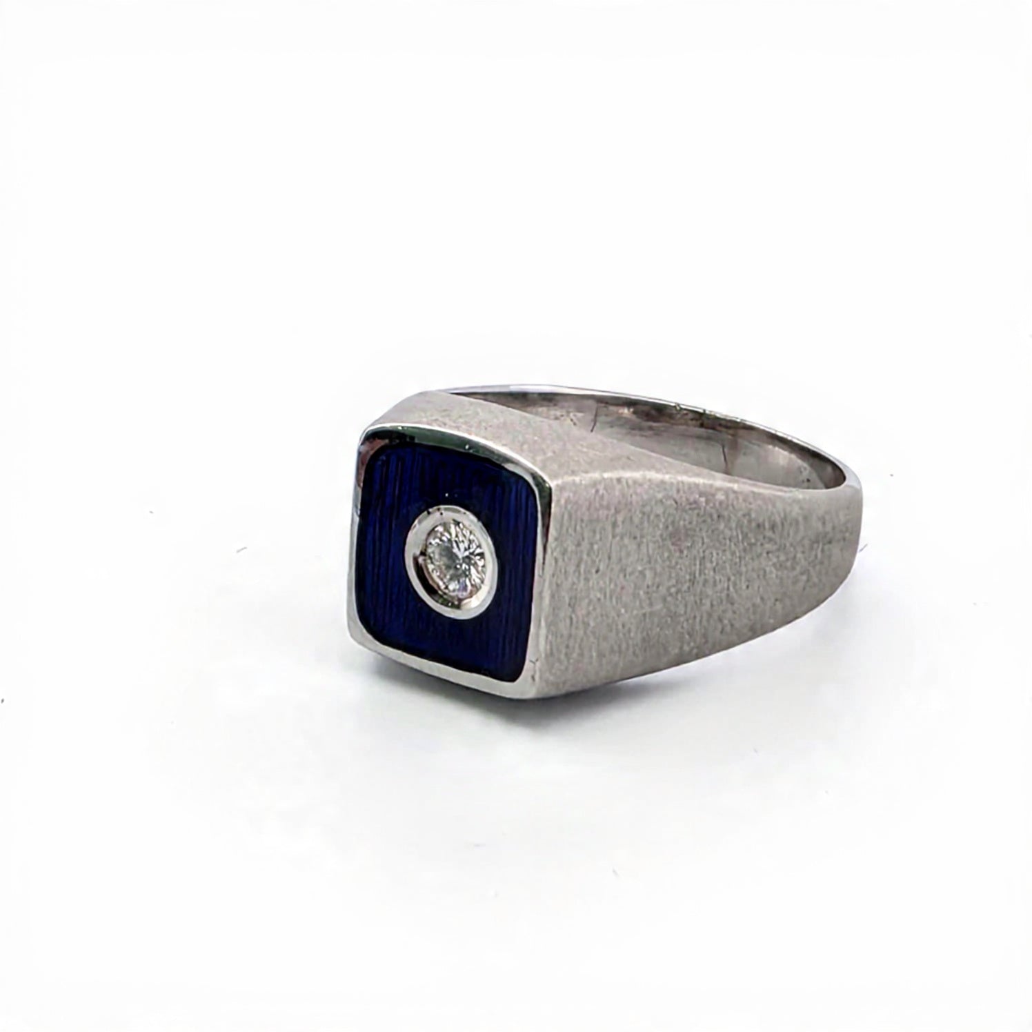 Anello in oro bianco 18kt con diamante e smalto