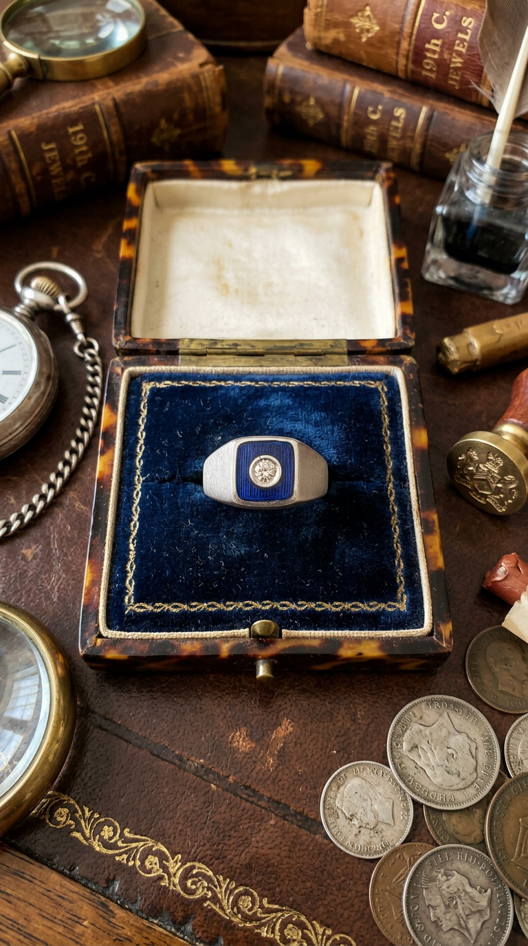Anello in oro bianco 18kt con diamante e smalto