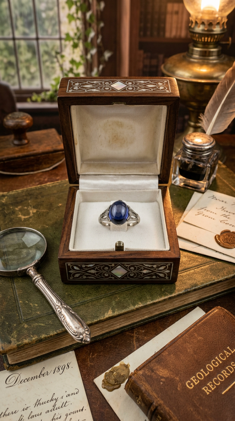 Anello in oro bianco 18kt con zaffiro cabochon e diamanti
