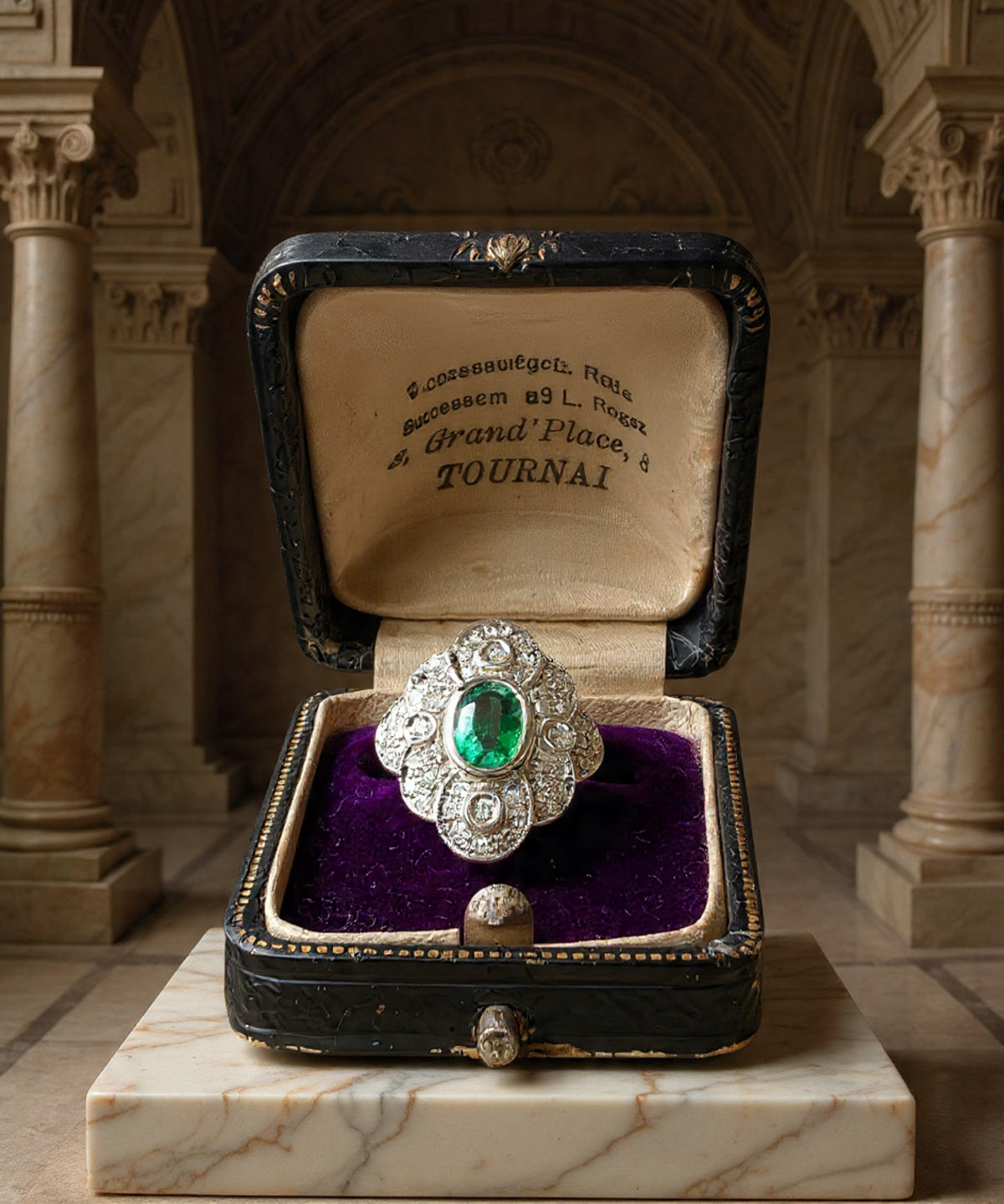Anello in oro bianco 18kt con smeraldo e diamanti