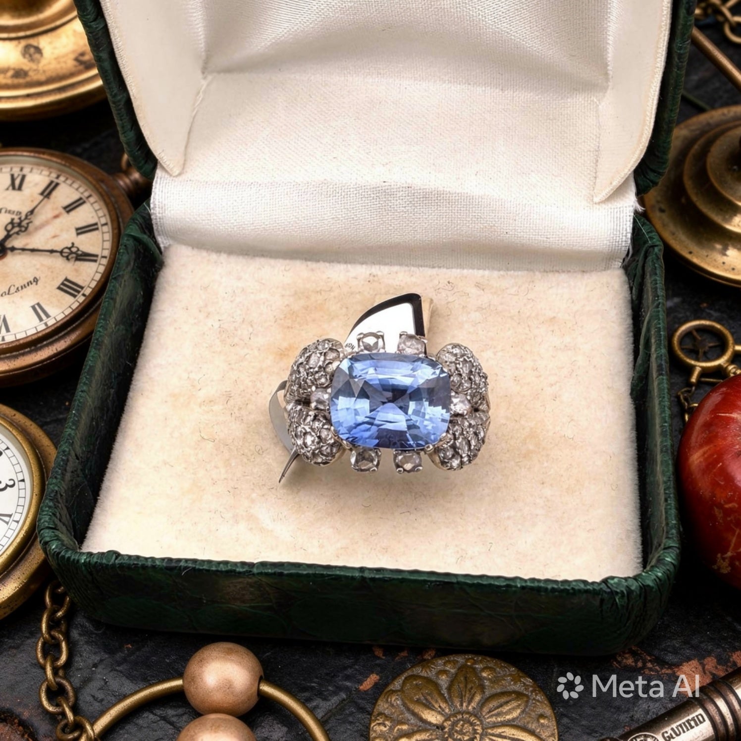 Anello in oro bianco 18kt con zaffiro ceylon e diamanti