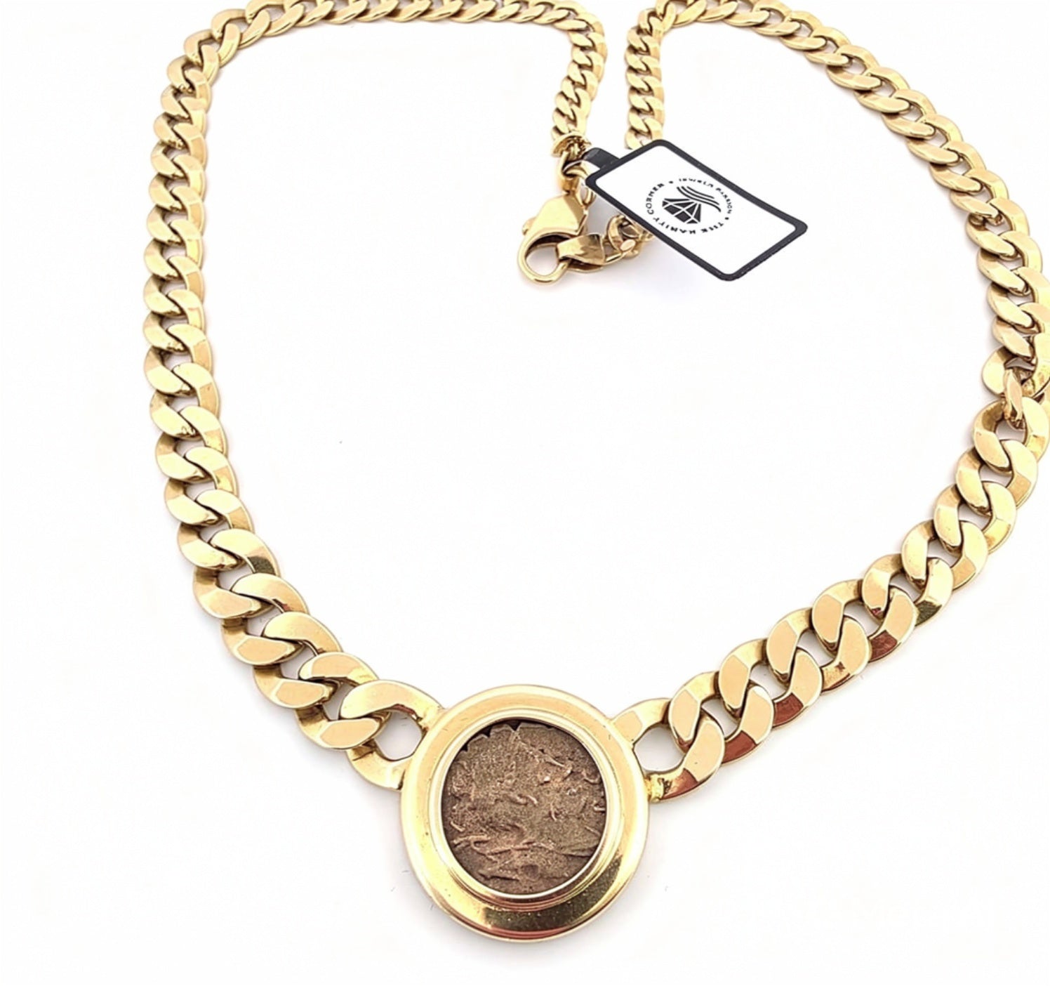 Collana in oro giallo 18kt con moneta antica romana