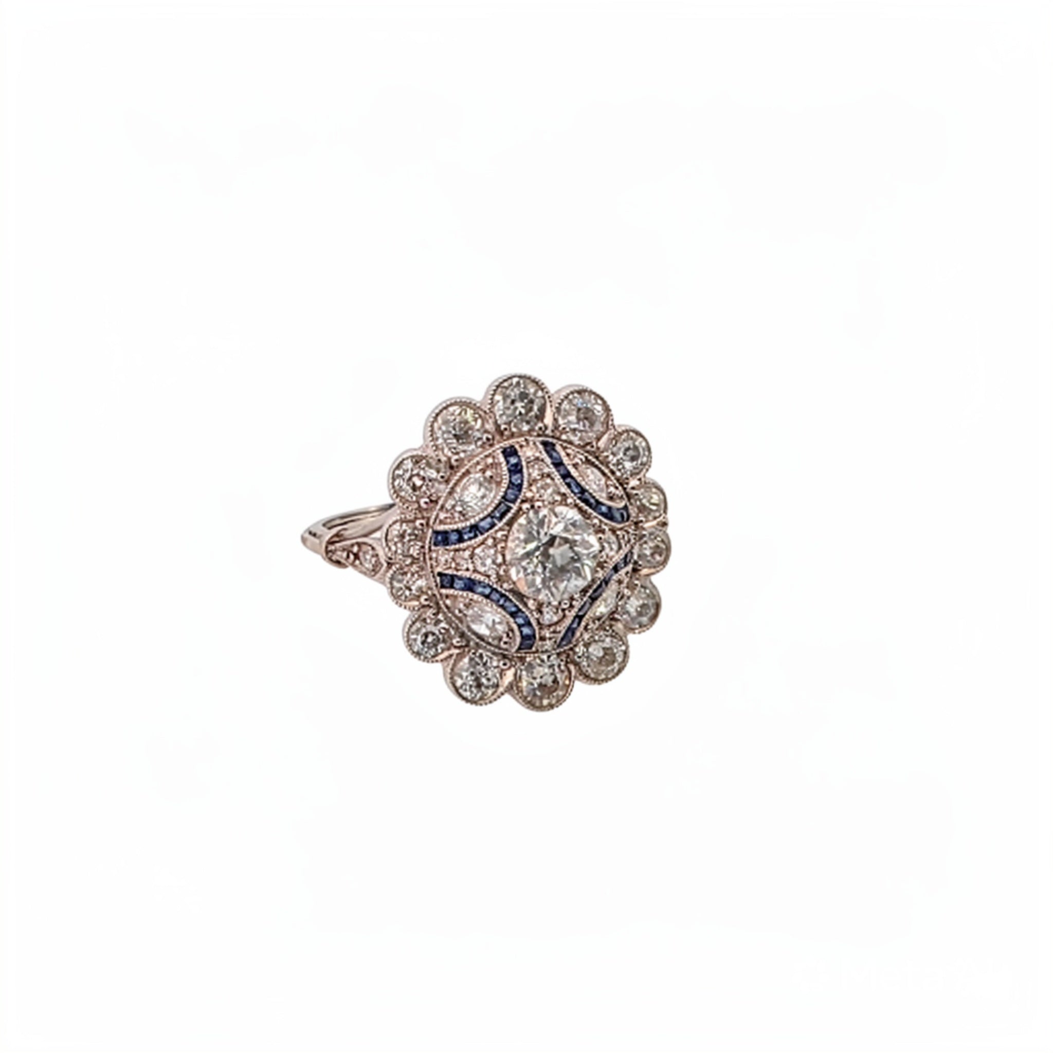 Anello Epoca Art Decò in platino con diamanti e zaffiri
