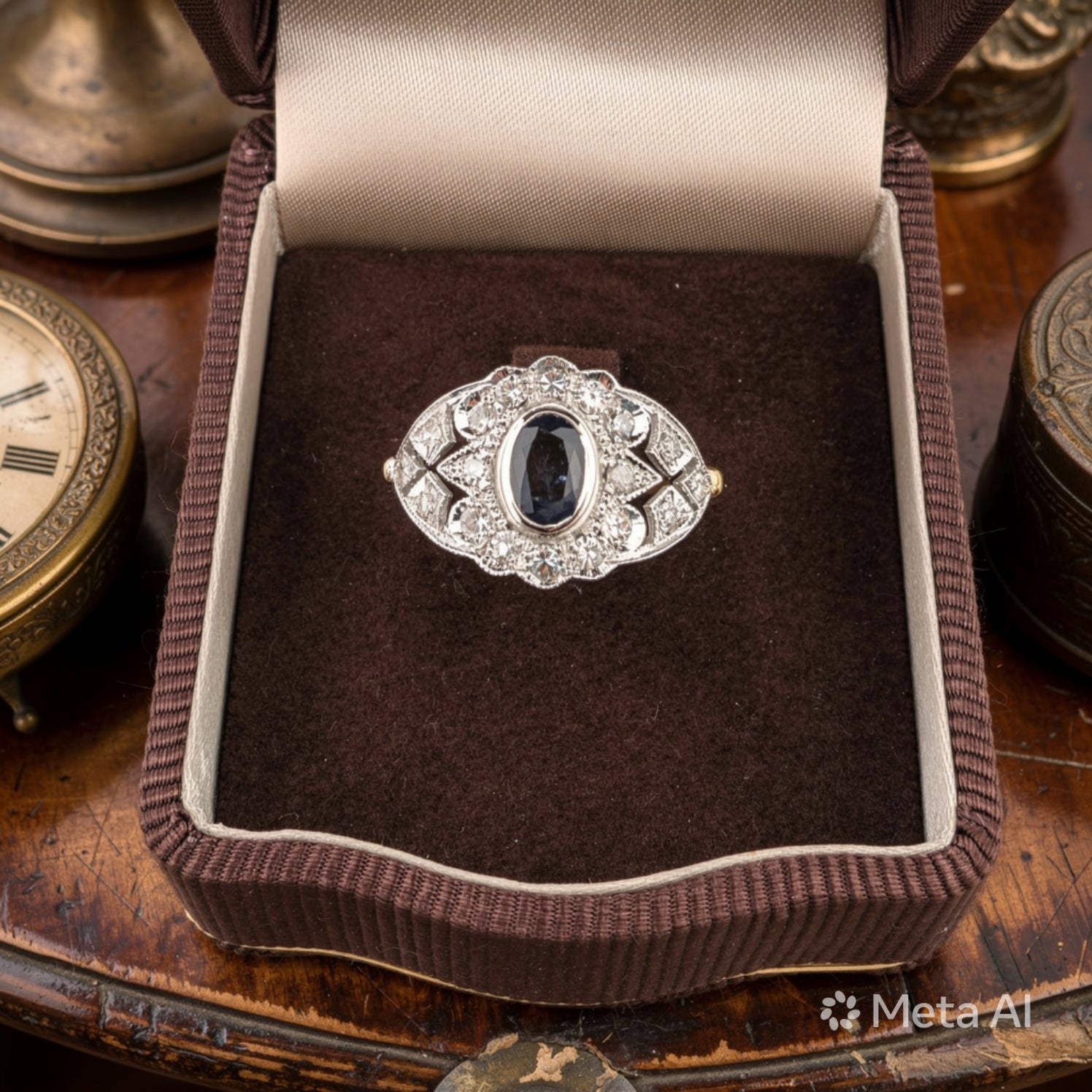 Anello in oro giallo e bianco 18kt con zaffiro e diamanti