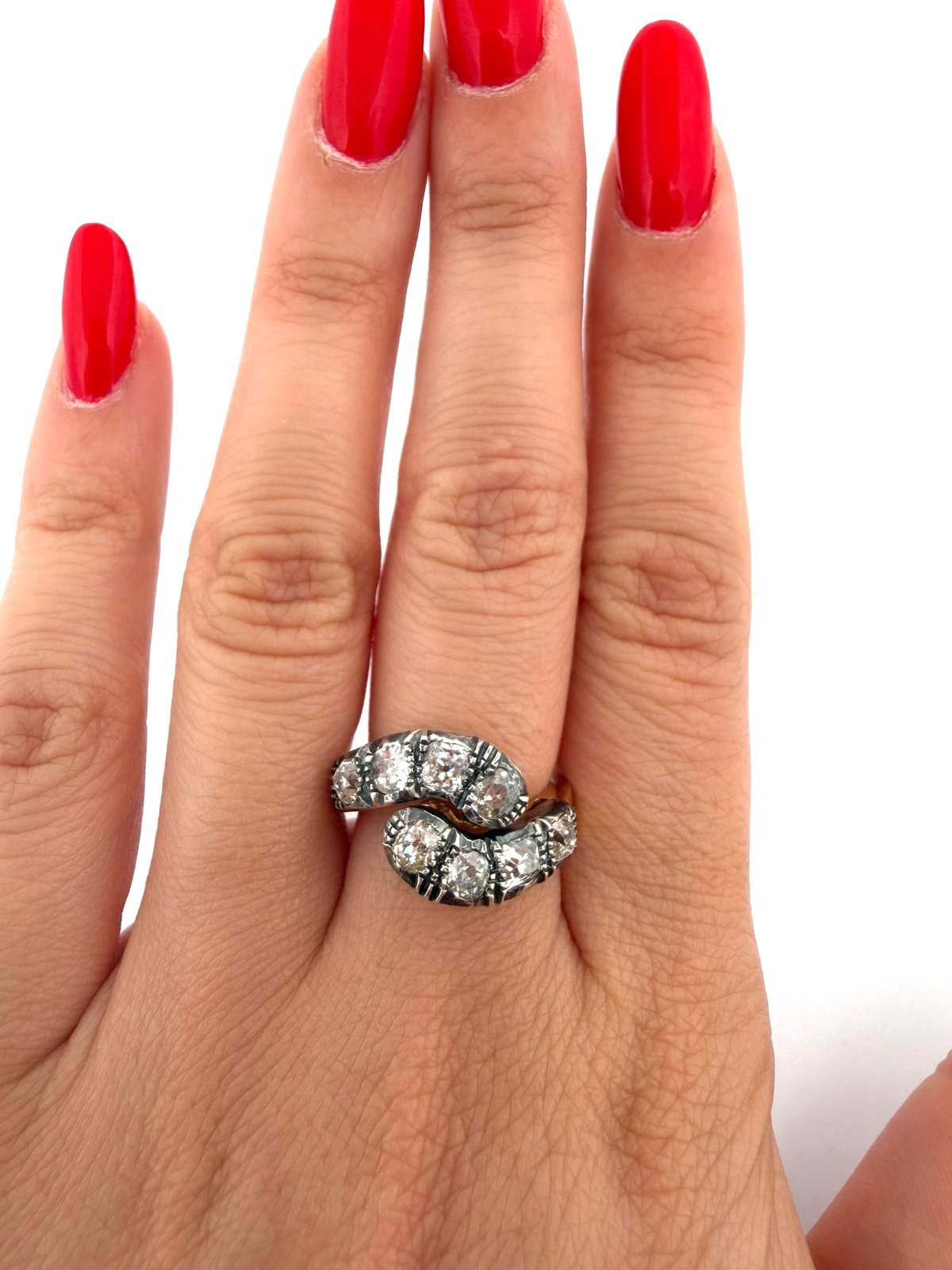 Anello in oro 12 Kt e argento con diamanti taglio vecchio