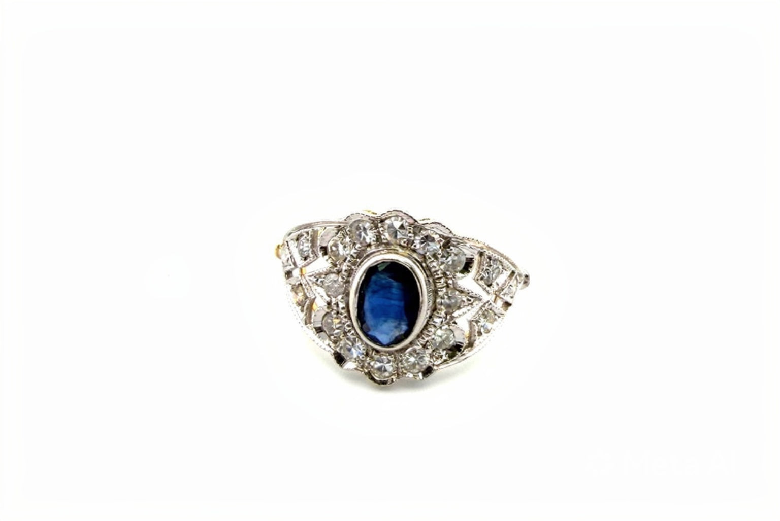 Anello in oro giallo e bianco 18kt con zaffiro e diamanti