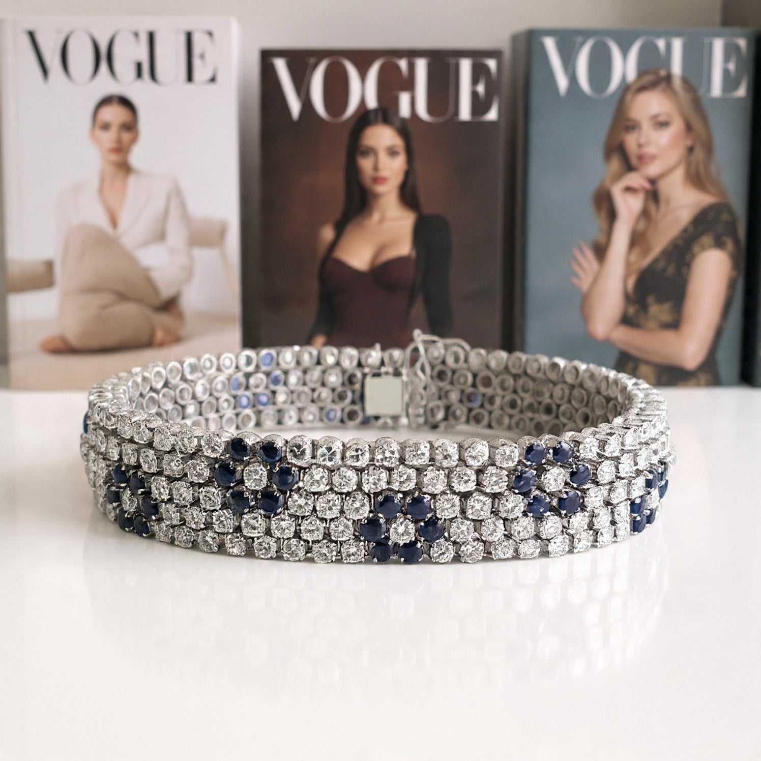 Bracciale in oro bianco 18 Kt con diamanti e zaffiri
