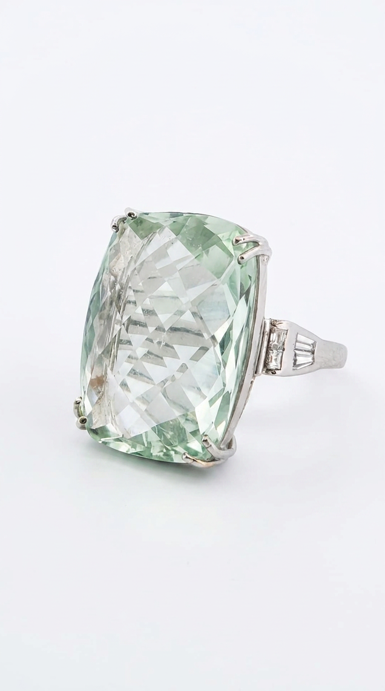 Anello in oro bianco 18kt con importante acquamarina verde