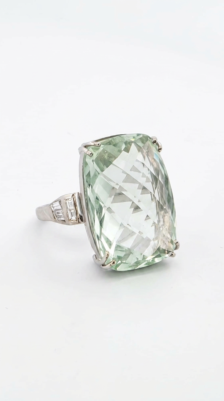 Anello in oro bianco 18kt con importante acquamarina verde