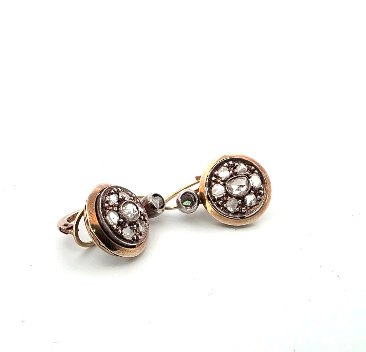 Orecchini in oro basso argento e diamanti rosa coronè