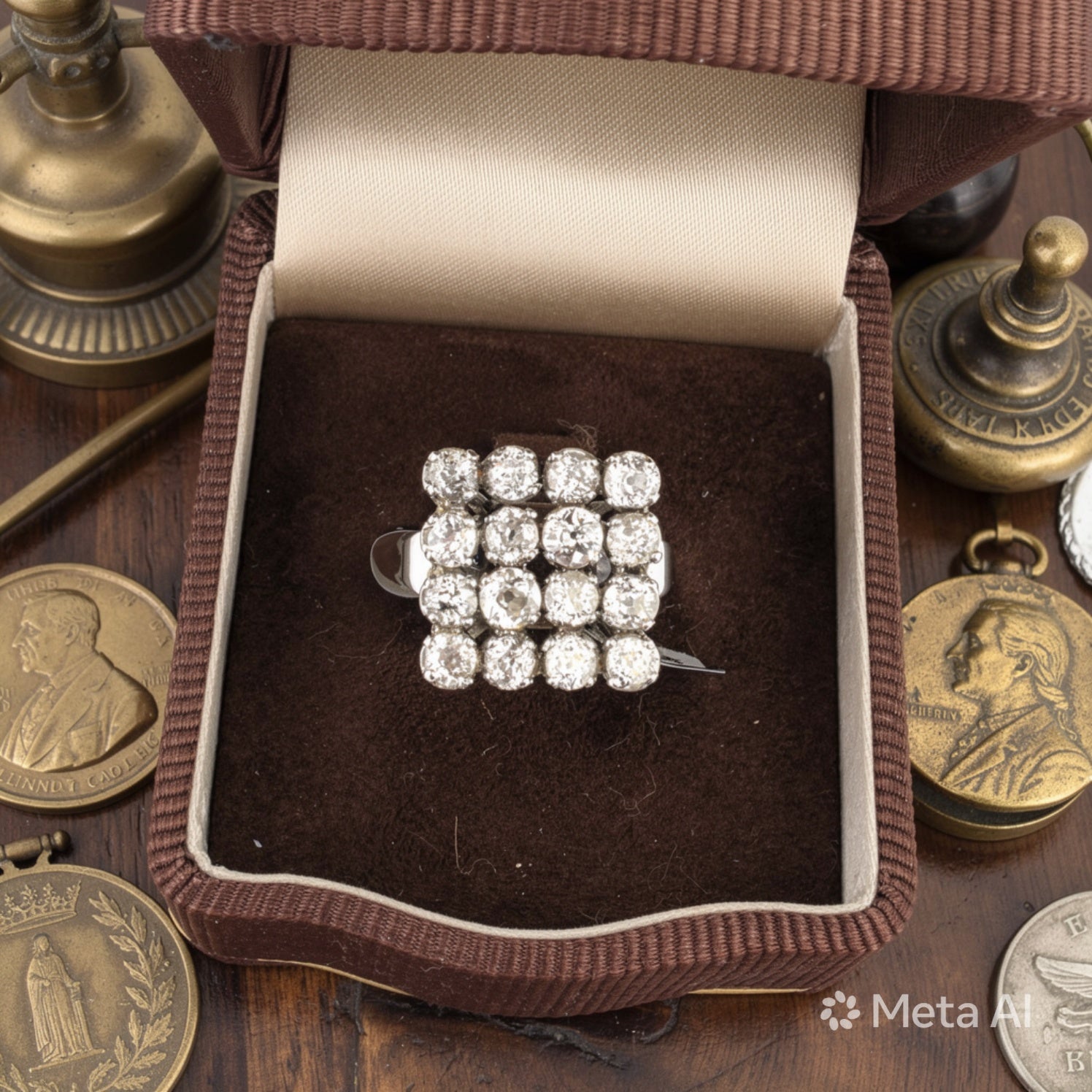 Anello vintage a scacchiera in oro bianco 18kt e diamanti