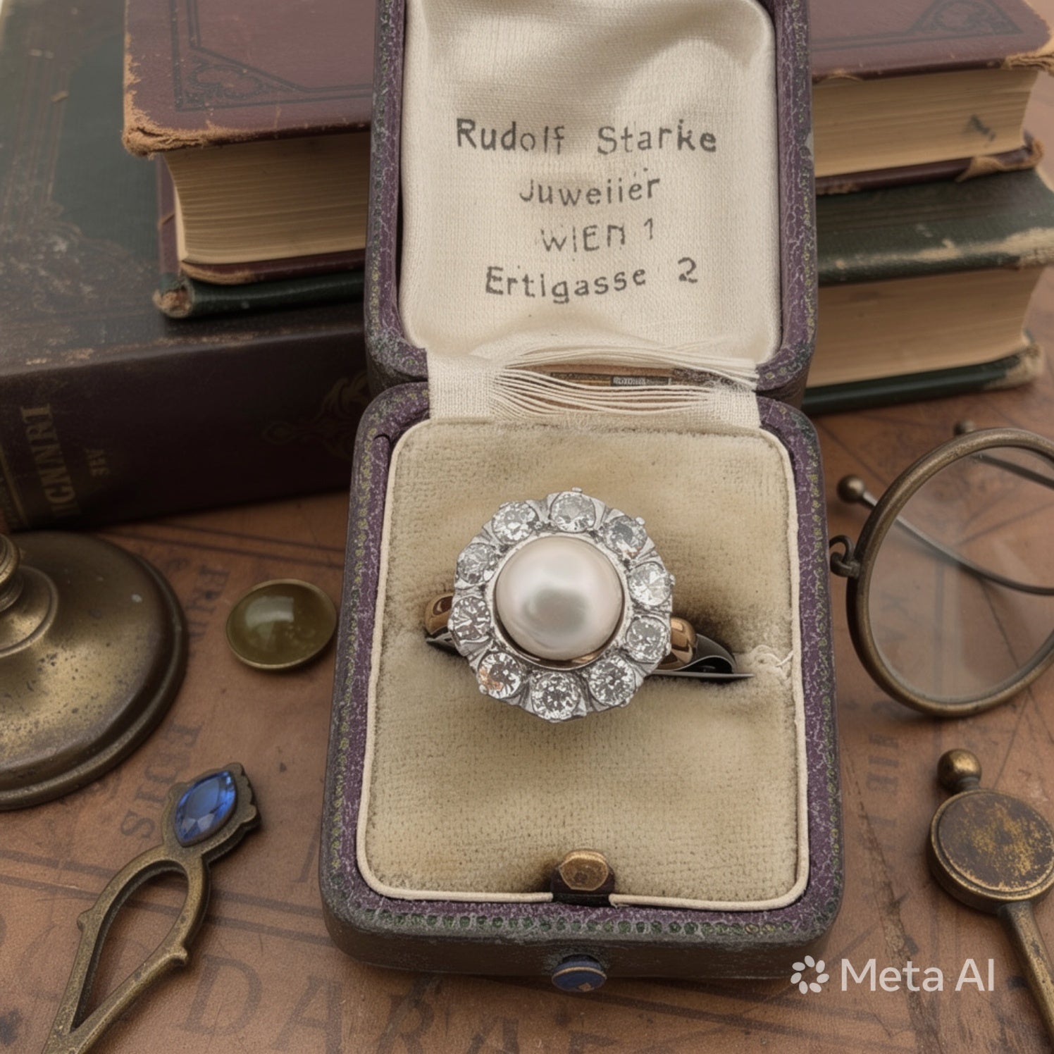 Anello in oro giallo 18kt e argento con diamanti e perla naturale